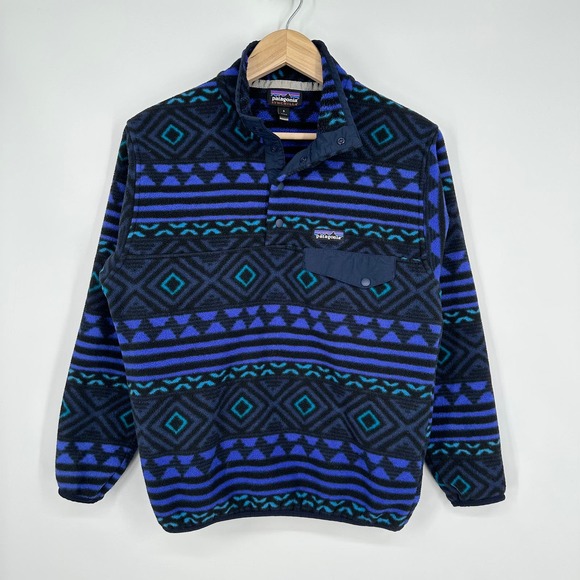 Patagonia Men’s Synchilla Snap T Fleece Pullover Jacket Tribal Aztec Blue/Green - Picture 4 of 8